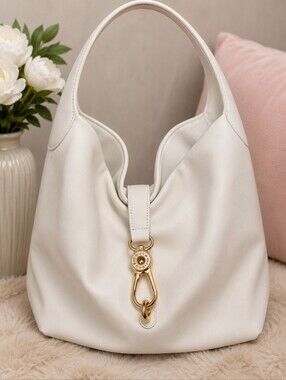 Dooney And Bourke White Leather Shoulder Hobo Bag with Gold Hardware